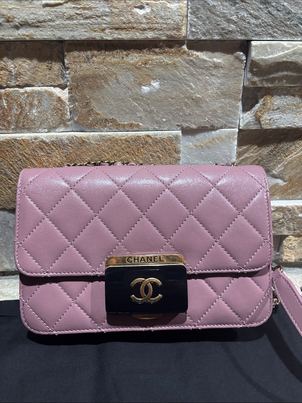 CHANEL Pink Front Flap Caviar Quilted Leather Crossbody Bag